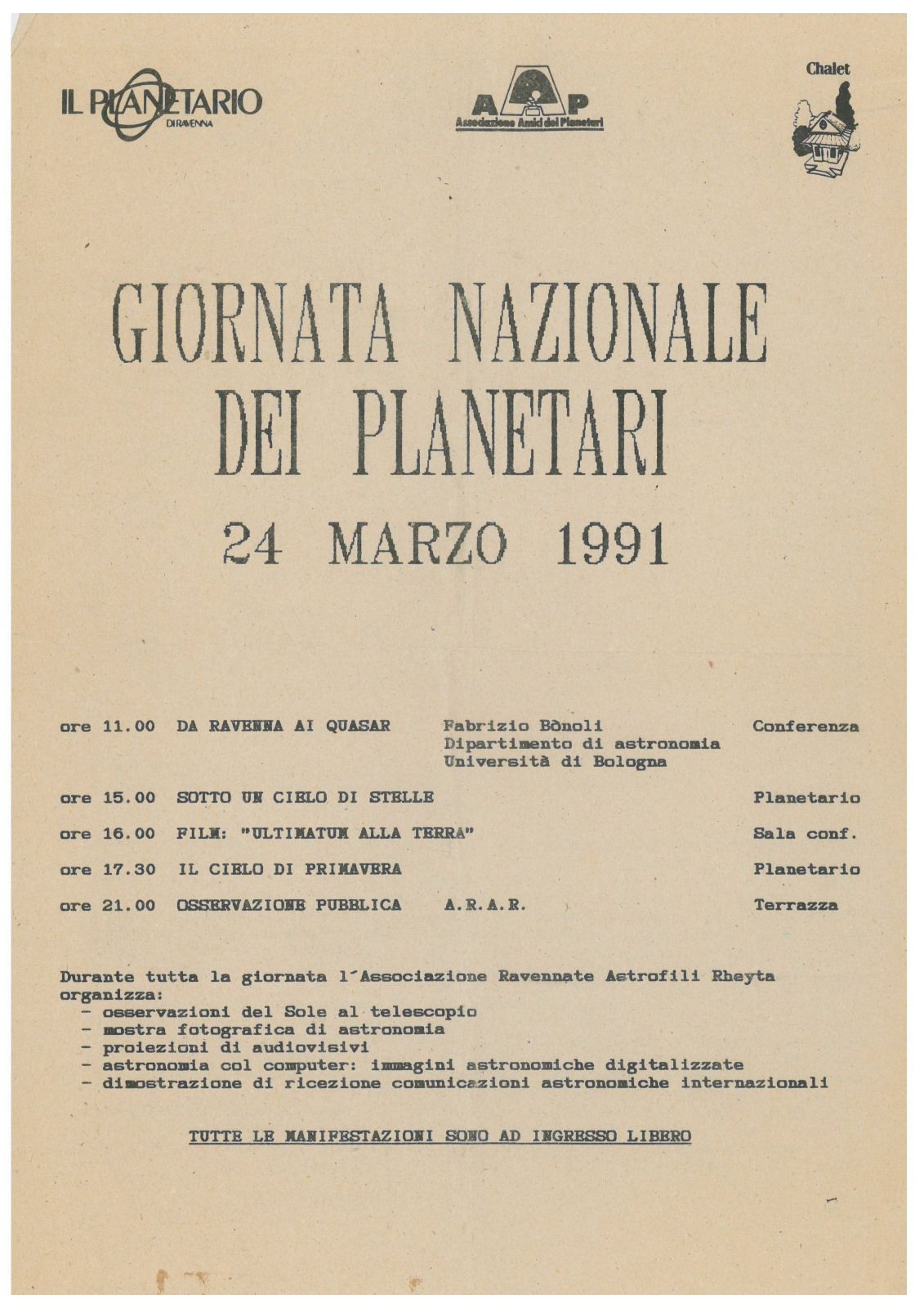 Giornata Nazionale dei Planetari - Planetario di Ravenna - 1991